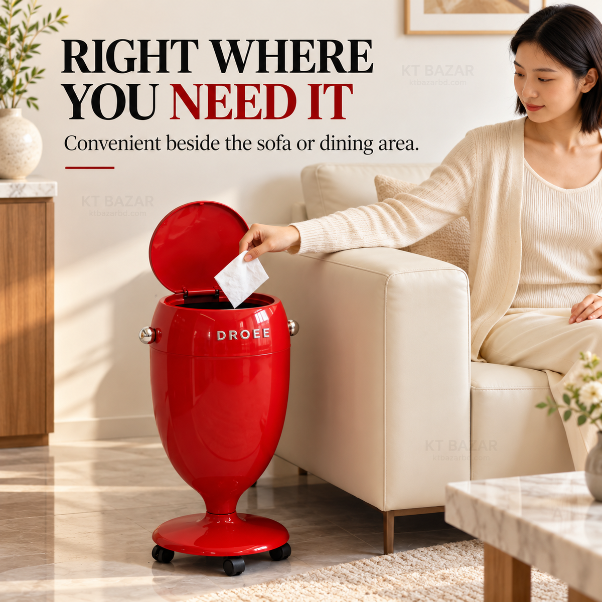 Premium Rolling Dustbin with Press-Open Lid & Removable Inner Bucket