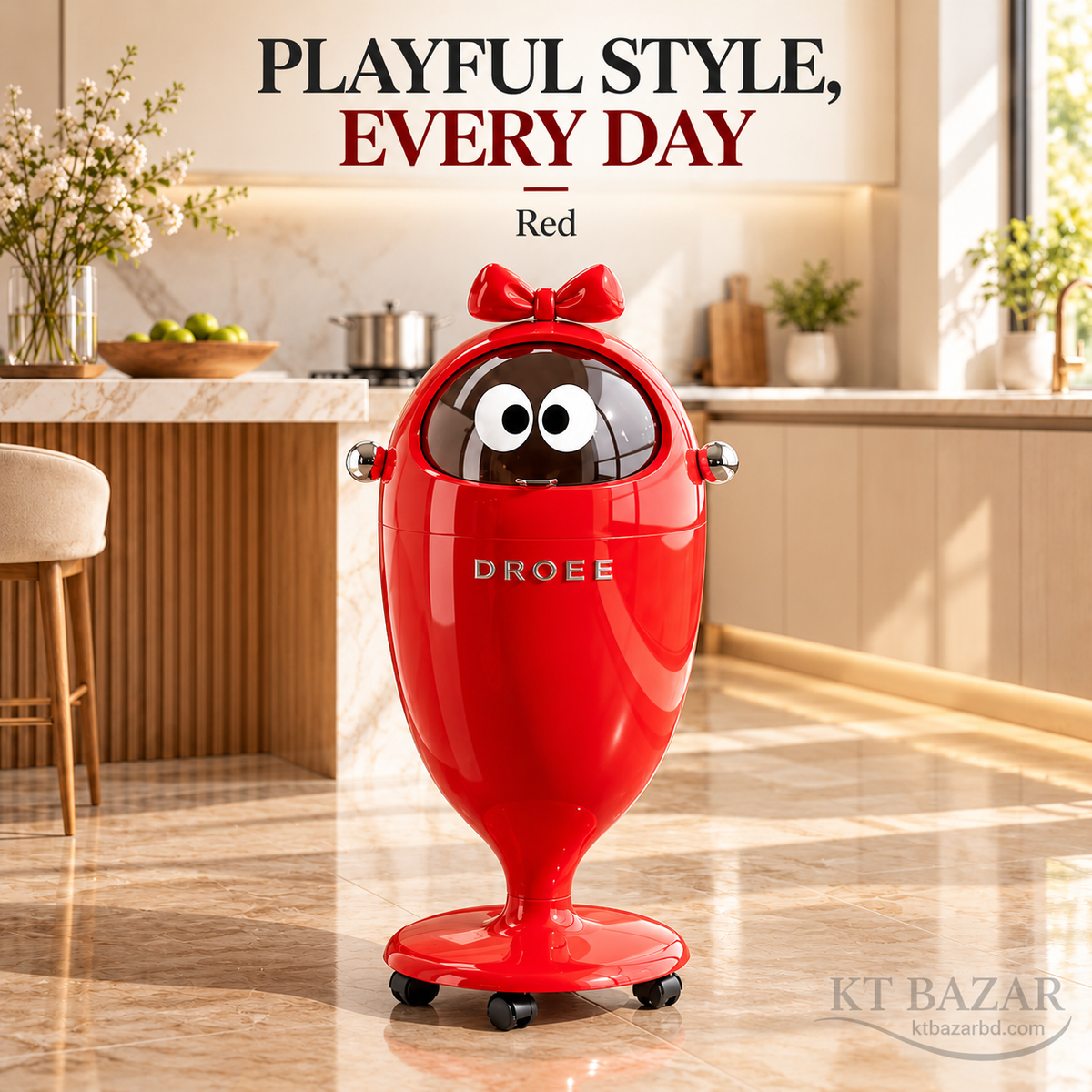 Bow-Top Rolling Dustbin with Lid & Removable Inner Bucket