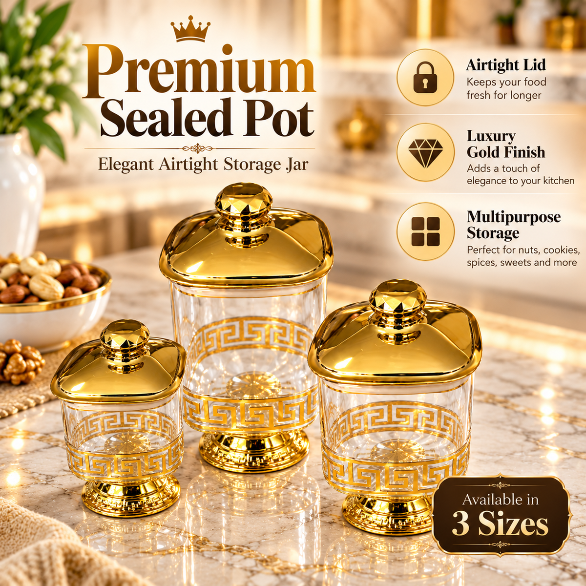 Premium Gold Sealed Storage Jar – Airtight Food Container