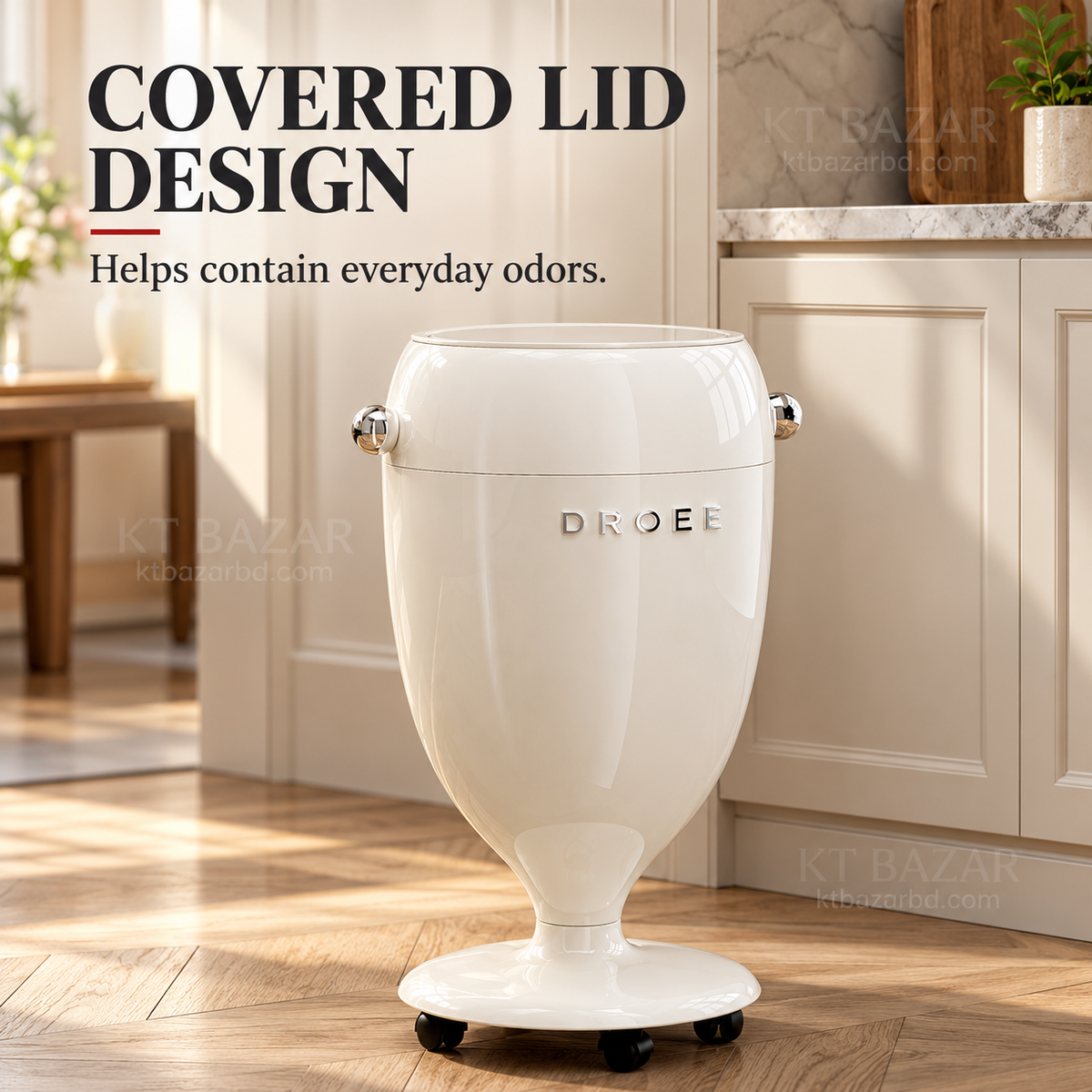 Premium Rolling Dustbin with Press-Open Lid & Removable Inner Bucket