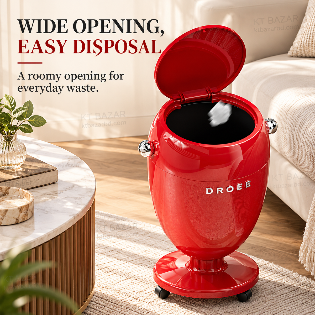 Premium Rolling Dustbin with Press-Open Lid & Removable Inner Bucket