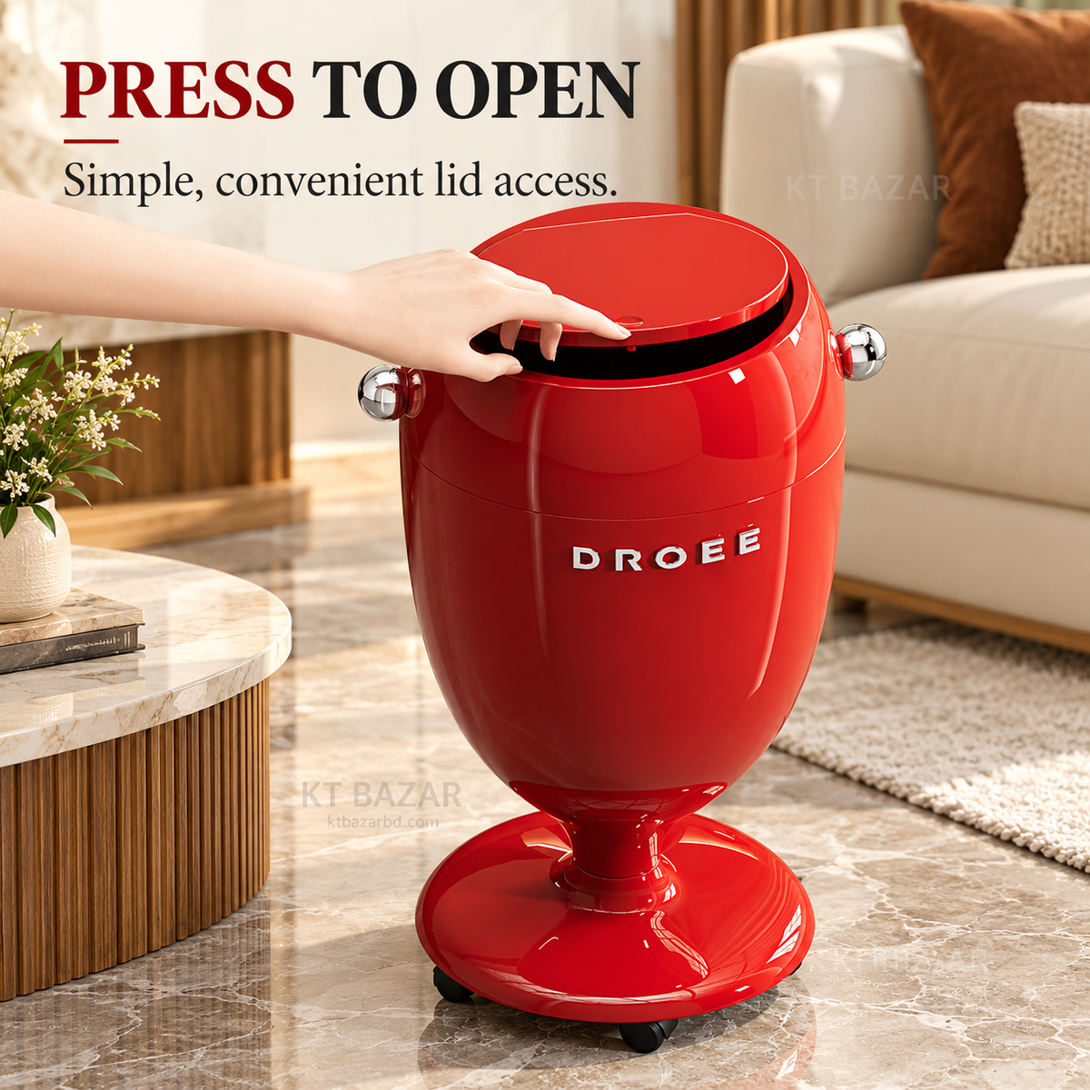 Premium Rolling Dustbin with Press-Open Lid & Removable Inner Bucket