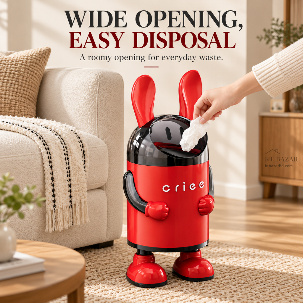 Rabbit Design Flip-Lid Dustbin with Removable Inner Bucket