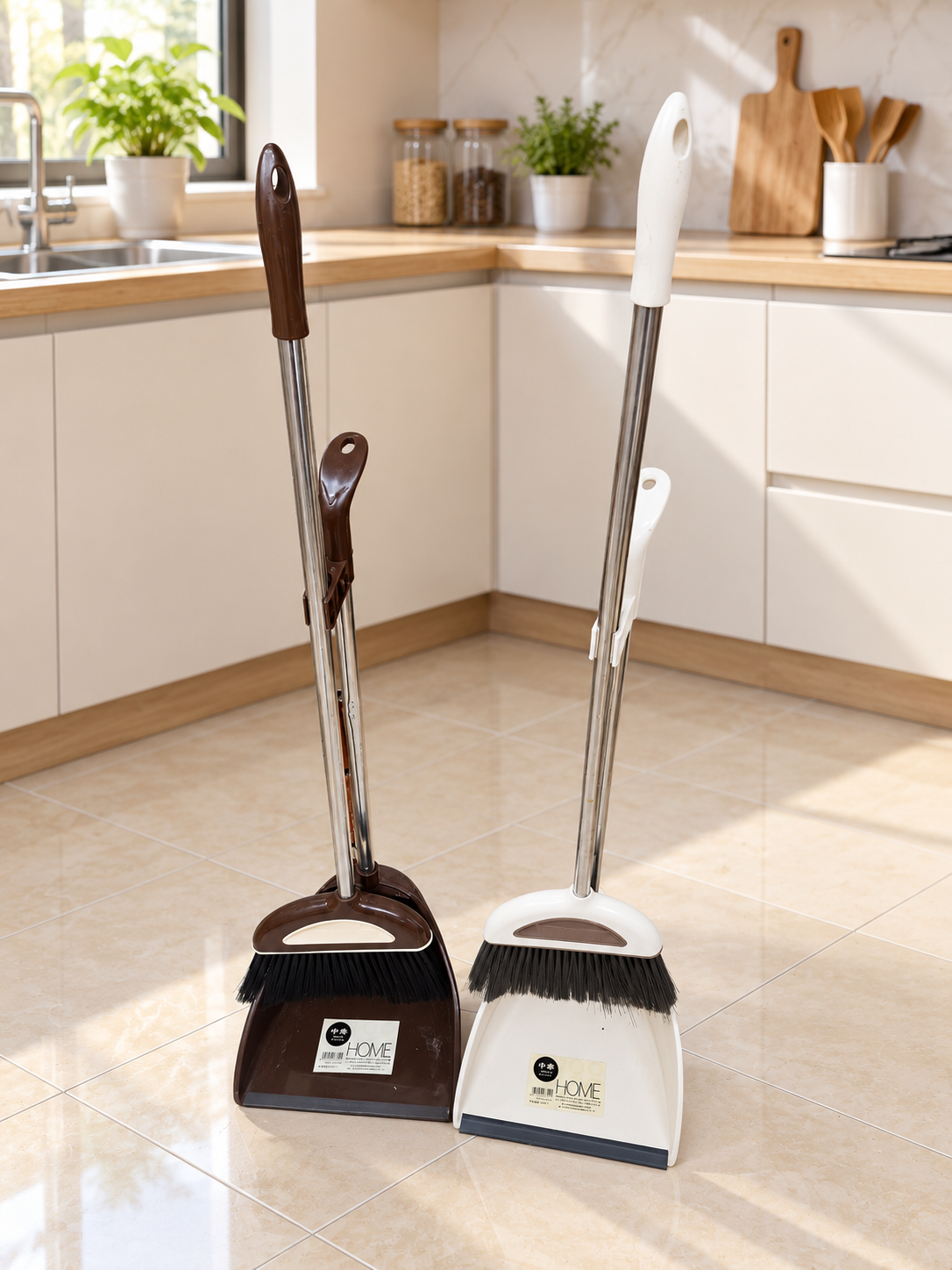 Broom & Dustpan Set Chocolate Brown ও Ivory