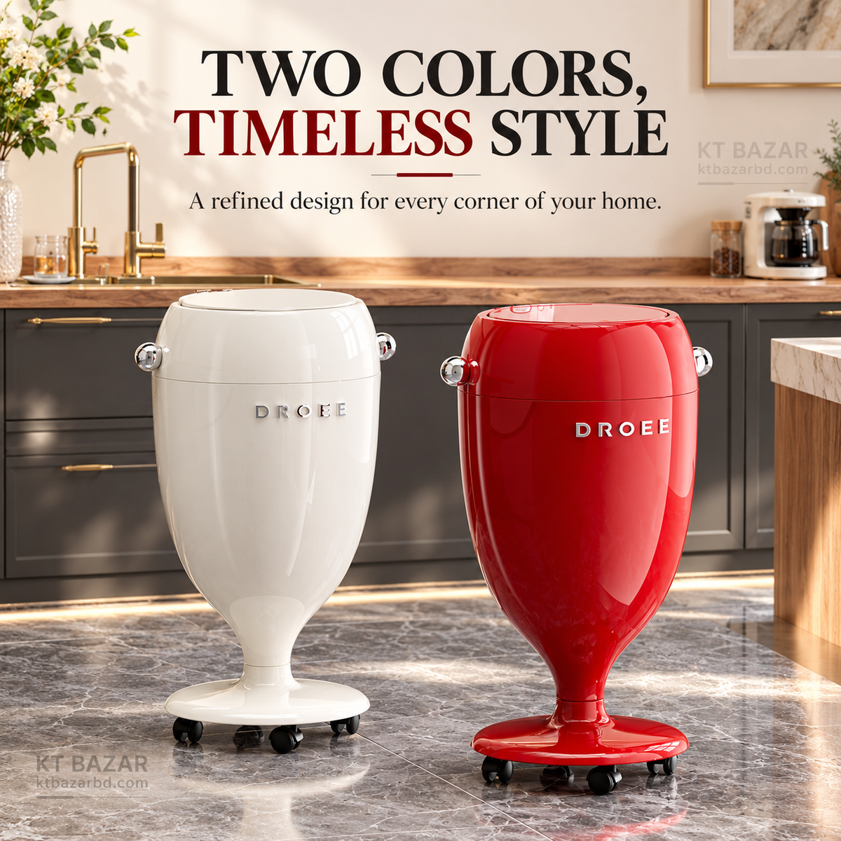 Premium Rolling Dustbin with Press-Open Lid & Removable Inner Bucket