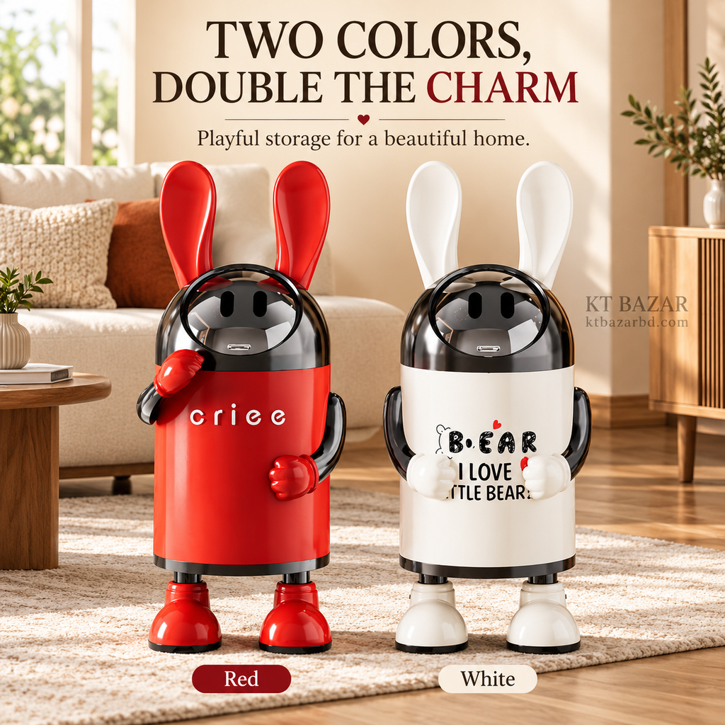 Rabbit Design Flip-Lid Dustbin with Removable Inner Bucket