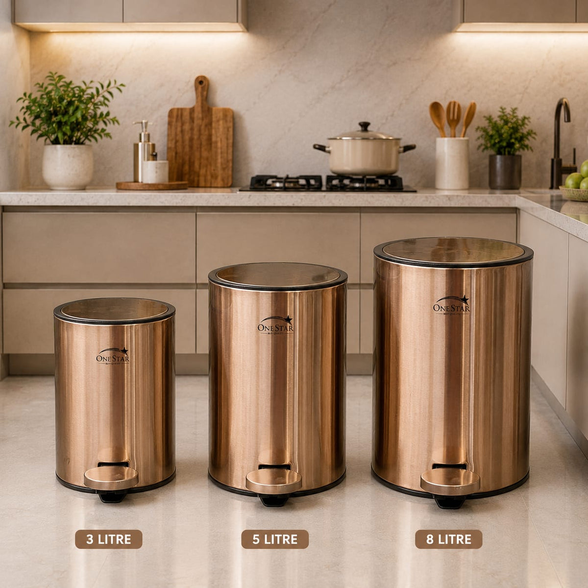 Stainless Steel Pedal Bin Round One Star