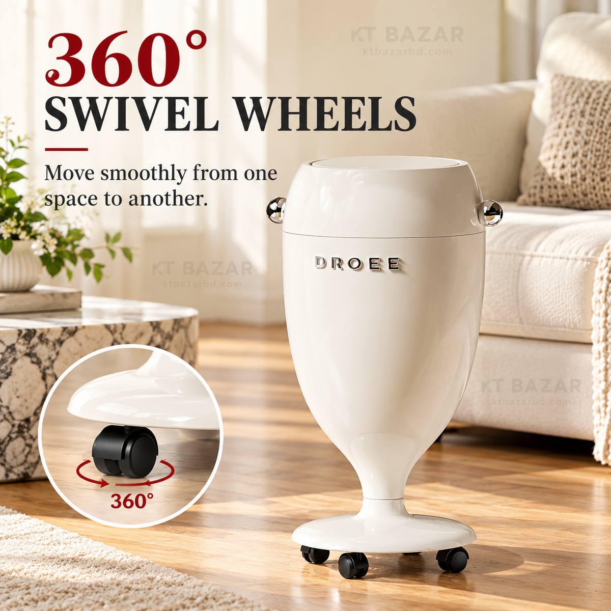 Premium Rolling Dustbin with Press-Open Lid & Removable Inner Bucket