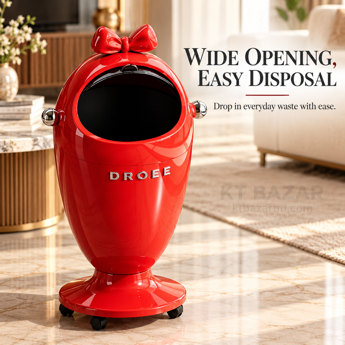 Bow-Top Rolling Dustbin with Lid & Removable Inner Bucket