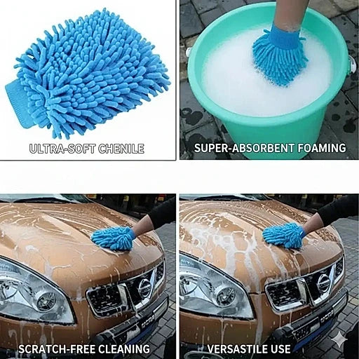 Chenille Microfiber Wash Glove for Car & Bike – Soft Double - Sided Cleaning & Detailing Mitt (1 Pc) - KT Bazar BD Shop