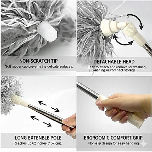 Flexible Extendable Microfiber Duster for Ceiling Fans & High Spaces – Bendable, Washable, Long Reach Cleaning Tool - KT Bazar BD Shop