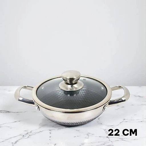 Honeycomb Design Stainless Steel Karai with Lid - KT Bazar BD Shop