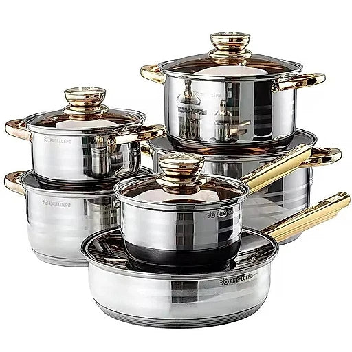 Kaisa Villa 12 Pcs Stainless Steel Cookware Set with Lid - KT Bazar BD Shop