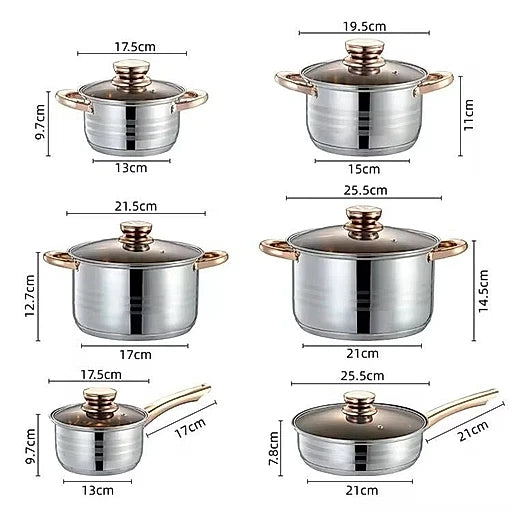 Kaisa Villa 12 Pcs Stainless Steel Cookware Set with Lid - KT Bazar BD Shop