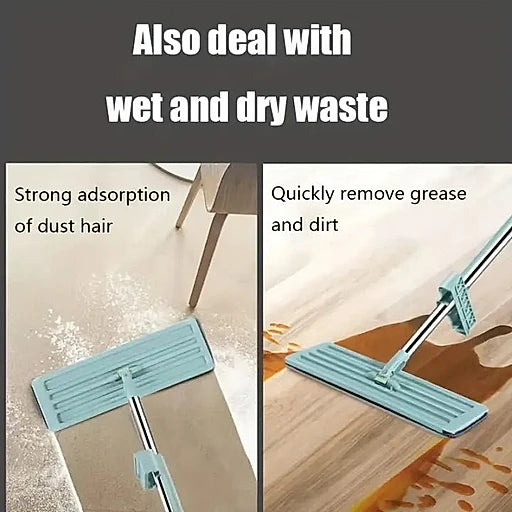 Microfiber Flat Mop Hand Free Squeeze Cleaning Floor Mop With 2 Washable Mop Pads Lazy Mop Household Cleaner Tools - KT Bazar BD Shop