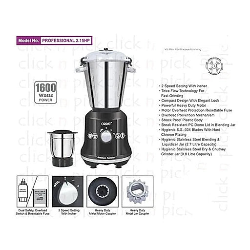 Orpat Heavy Duty Mixer Grinder & Blender 1600 Watt - KT Bazar BD Shop