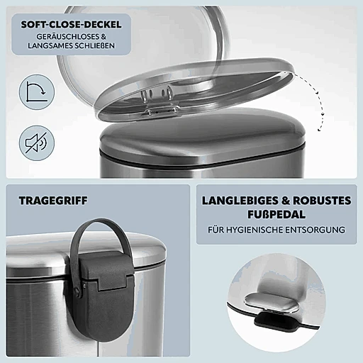 Round - Rect. Stainless Steel Pedal Bin 6/12 Litre - KT Bazar BD Shop