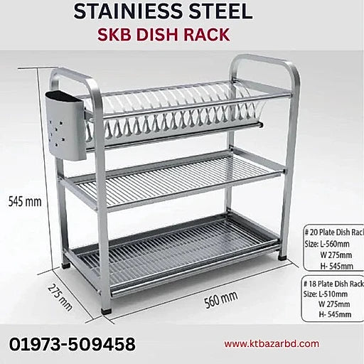SKB Dish Drying Rack Stainless Steel Sus 304 Food Grade with knife set - KT Bazar BD Shop