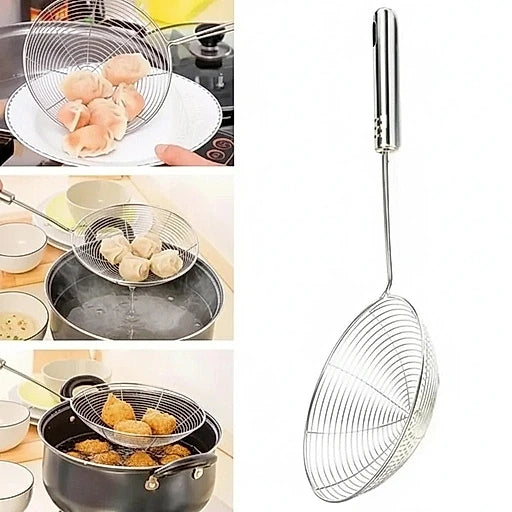 Stainless Steel Kitchen Strainer & Skimmer – Mesh Ladle Fry Spoon - KT Bazar BD Shop
