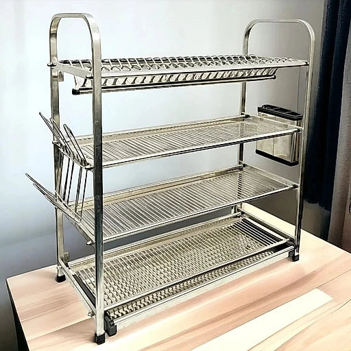 SKB Stainless Steel Dish Drying Rack (3/4 Tier) with knife set